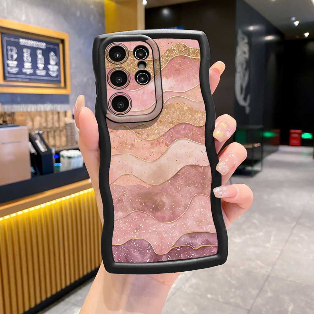 For Samsung Galaxy S24 S23 Ultra S22 Plus S21 FE S20 Black Pink Marbling Wave Frame Phone Case Anti Drop Cover