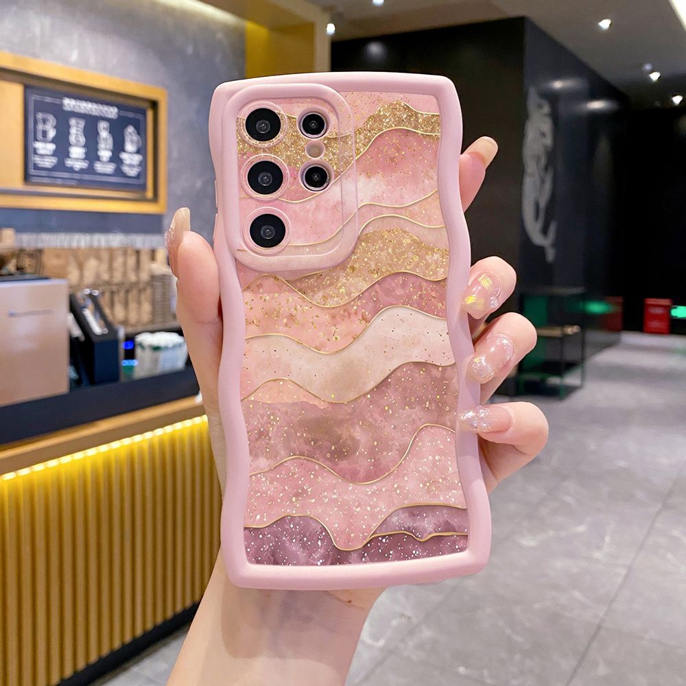For Samsung Galaxy S24 S23 Ultra S22 Plus S21 FE S20 Black Pink Marbling Wave Frame Phone Case Anti Drop Cover