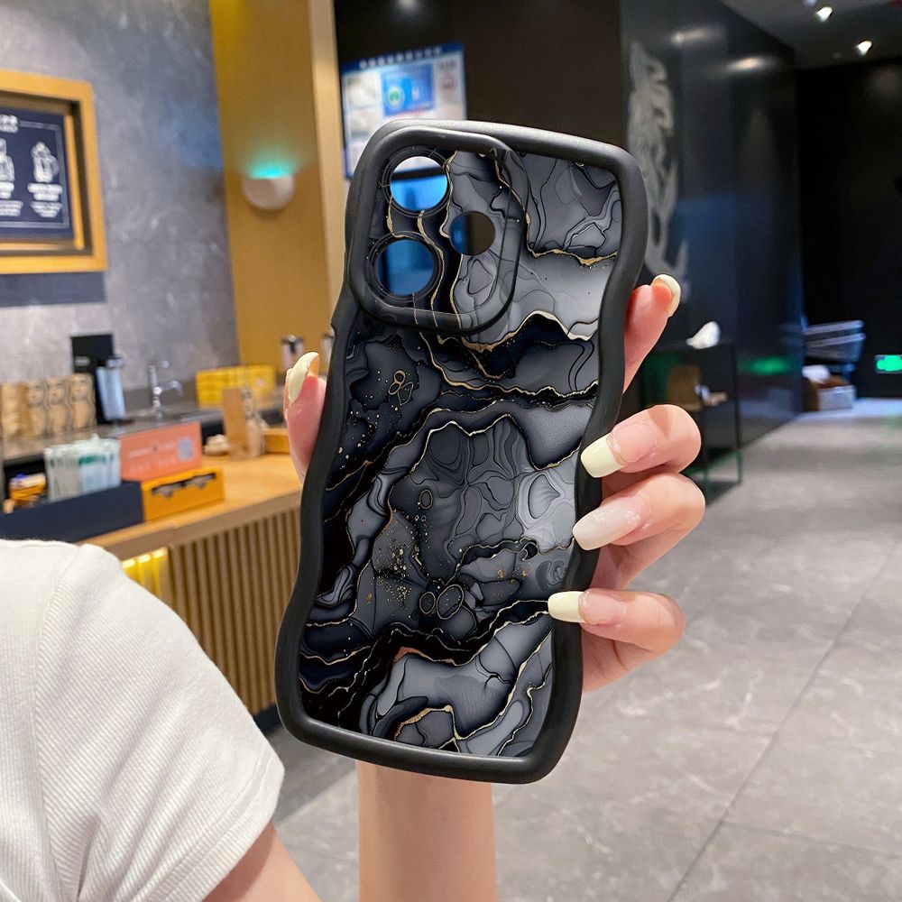 For OPPO Realme C67 C53 C51 Note 50 C21Y C25Y C33 C30 C35 9i Black Pink Marbling Wave Frame Phone Case Anti Drop Cover