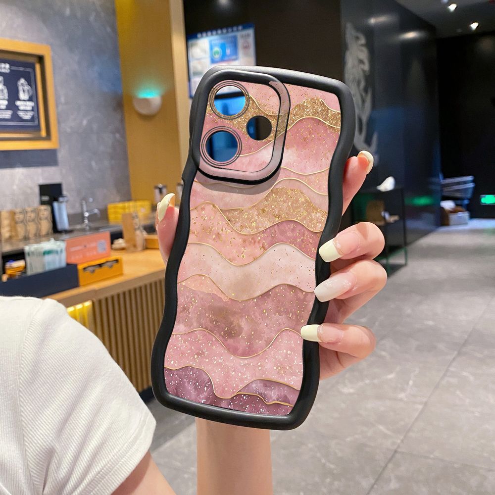 For OPPO Realme C67 C53 C51 Note 50 C21Y C25Y C33 C30 C35 9i Black Pink Marbling Wave Frame Phone Case Anti Drop Cover