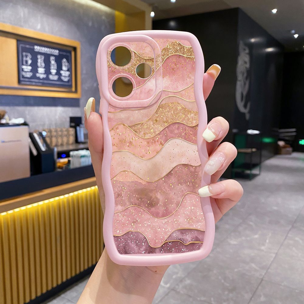 For OPPO Realme C67 C53 C51 Note 50 C21Y C25Y C33 C30 C35 9i Black Pink Marbling Wave Frame Phone Case Anti Drop Cover
