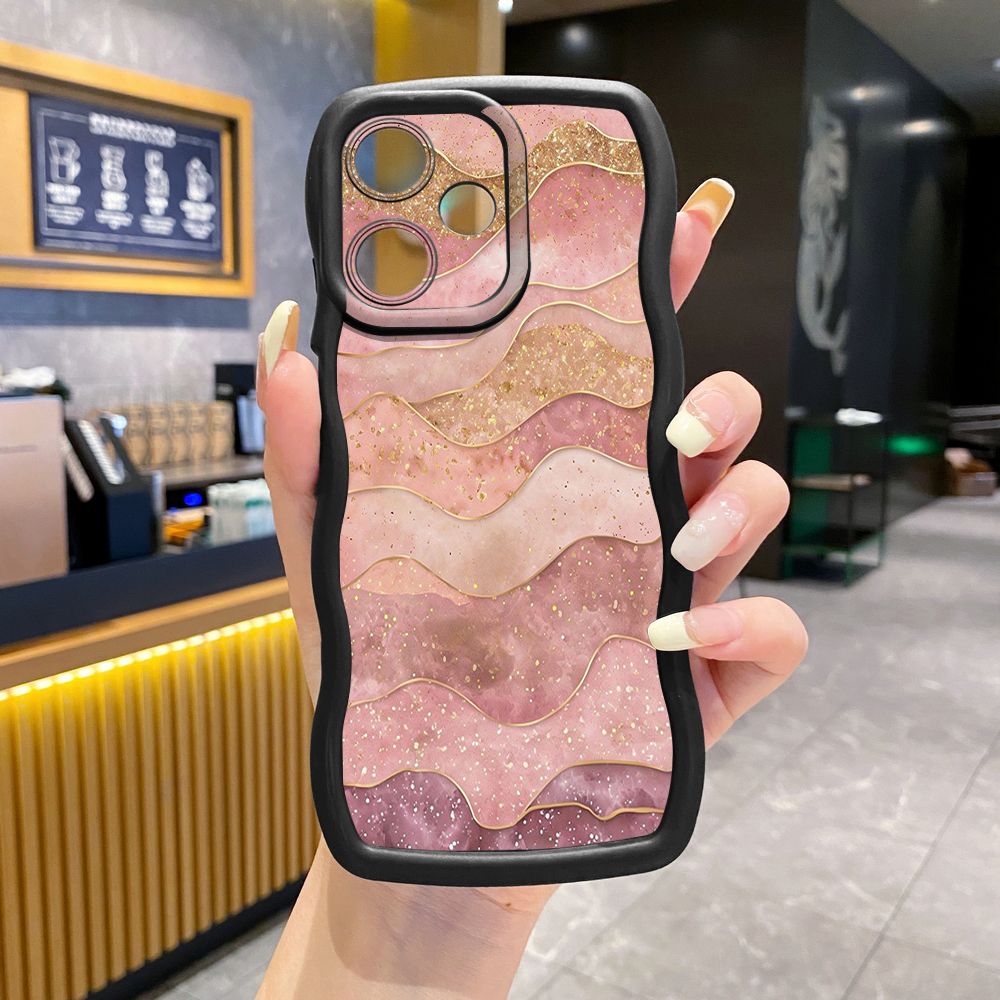 For OPPO Realme C67 C53 C51 Note 50 C21Y C25Y C33 C30 C35 9i Black Pink Marbling Wave Frame Phone Case Anti Drop Cover