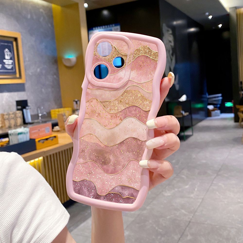 For OPPO Realme C67 C53 C51 Note 50 C21Y C25Y C33 C30 C35 9i Black Pink Marbling Wave Frame Phone Case Anti Drop Cover