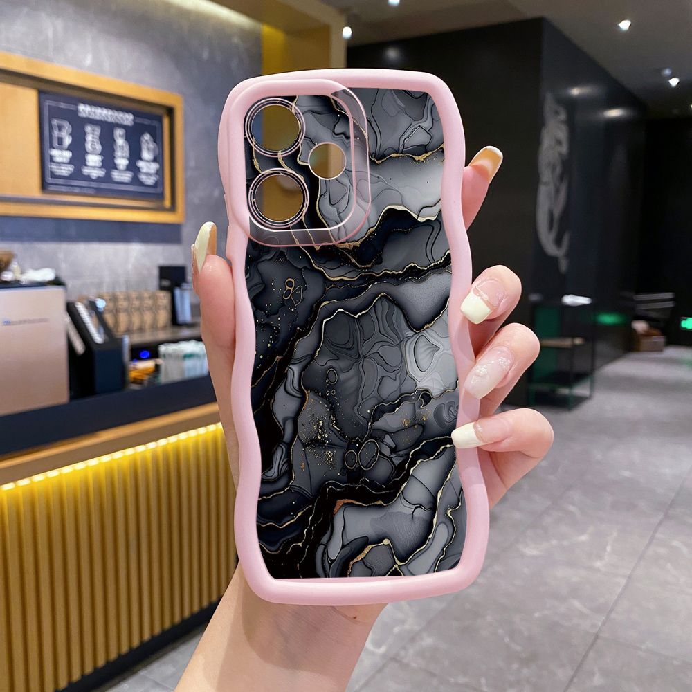 For OPPO Realme C67 C53 C51 Note 50 C21Y C25Y C33 C30 C35 9i Black Pink Marbling Wave Frame Phone Case Anti Drop Cover