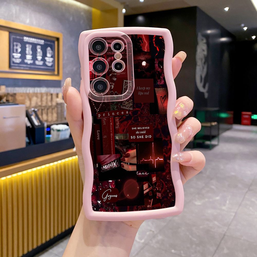 For Samsung Galaxy S24 S23 Ultra S22 Plus S21 FE S20 Black Moon Wine Painting Wave Frame Phone Case Anti Drop Cover