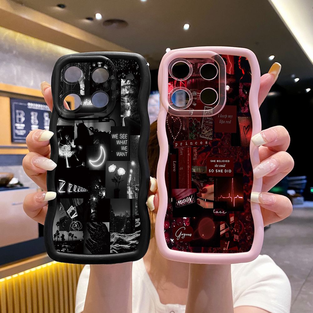 For ITEl A04 A60 A70 P40 S23 Plus Black Moon Wine Painting Wave Frame Phone Case Anti Drop Cover