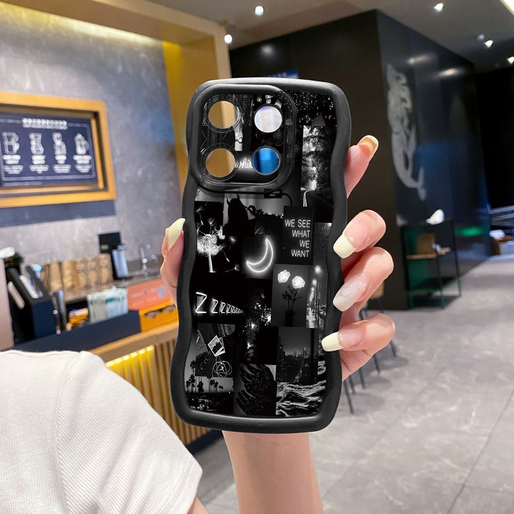 For ITEl A04 A60 A70 P40 S23 Plus Black Moon Wine Painting Wave Frame Phone Case Anti Drop Cover
