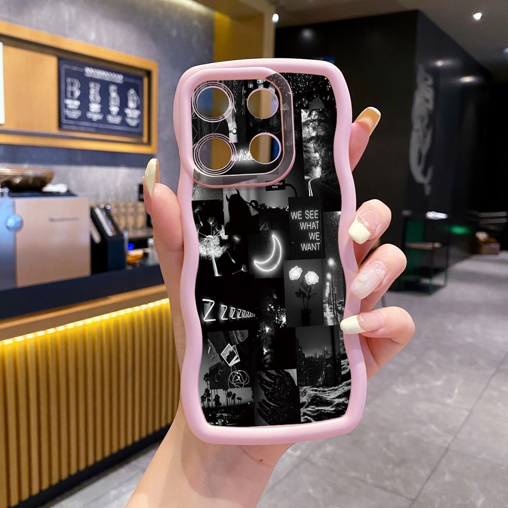 For ITEl A04 A60 A70 P40 S23 Plus Black Moon Wine Painting Wave Frame Phone Case Anti Drop Cover