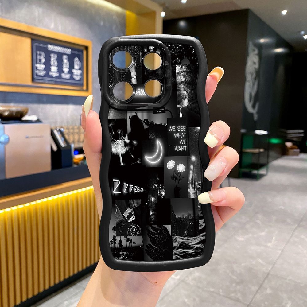 For ITEl A04 A60 A70 P40 S23 Plus Black Moon Wine Painting Wave Frame Phone Case Anti Drop Cover