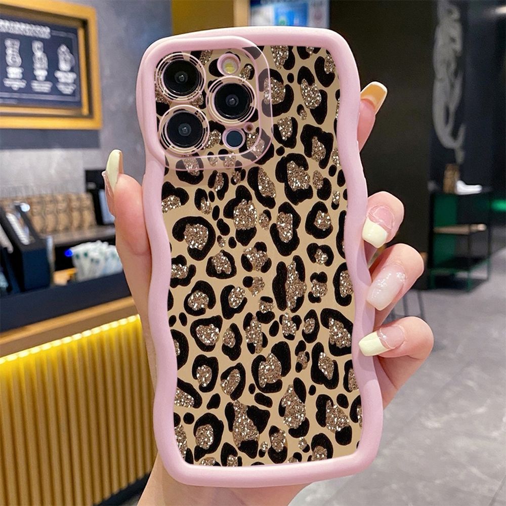 For iPhone 16 Pro Max 15 14 Plus 13 12 11 Pro Max Colorful Leopard Print Wave Frame Phone Case Anti Drop Cover