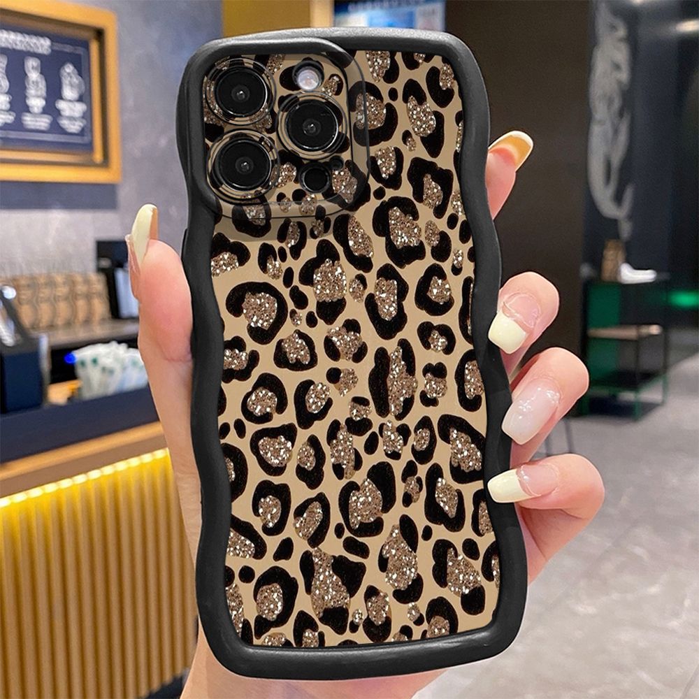 For iPhone 16 Pro Max 15 14 Plus 13 12 11 Pro Max Colorful Leopard Print Wave Frame Phone Case Anti Drop Cover
