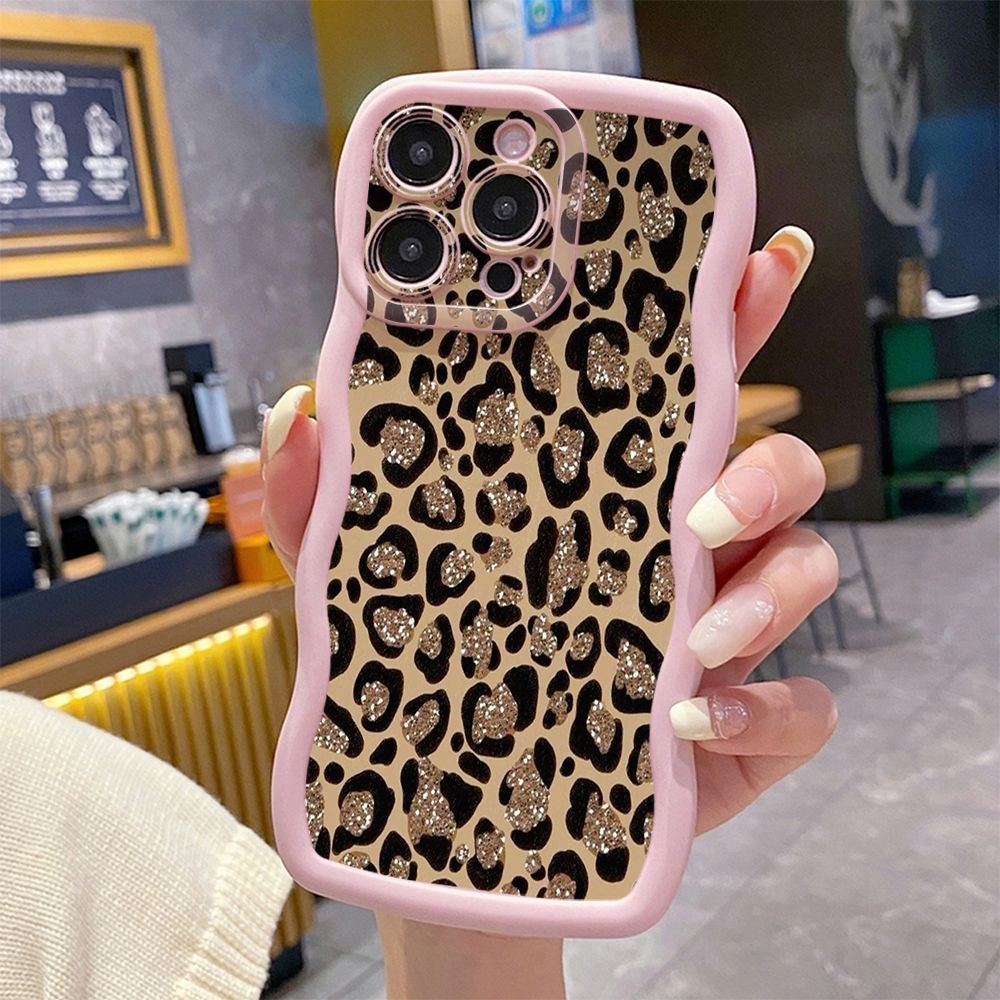 For iPhone 16 Pro Max 15 14 Plus 13 12 11 Pro Max Colorful Leopard Print Wave Frame Phone Case Anti Drop Cover