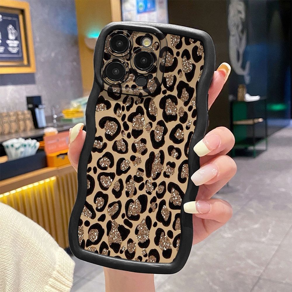 For iPhone 16 Pro Max 15 14 Plus 13 12 11 Pro Max Colorful Leopard Print Wave Frame Phone Case Anti Drop Cover