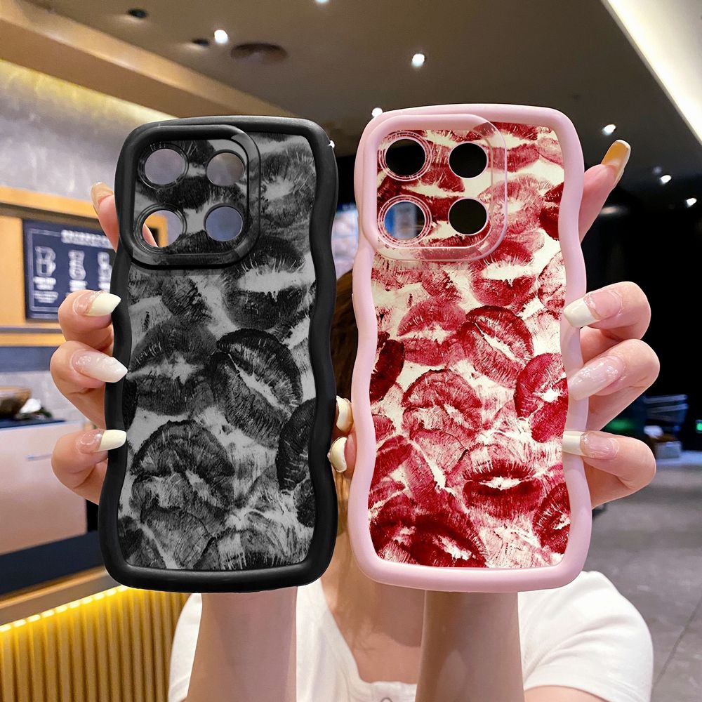 For Xiaomi Redmi Note 13 Pro 5G 12S 12 Turbo 11S 13C 12C Lips Wave Frame Phone Case Anti Drop Cover