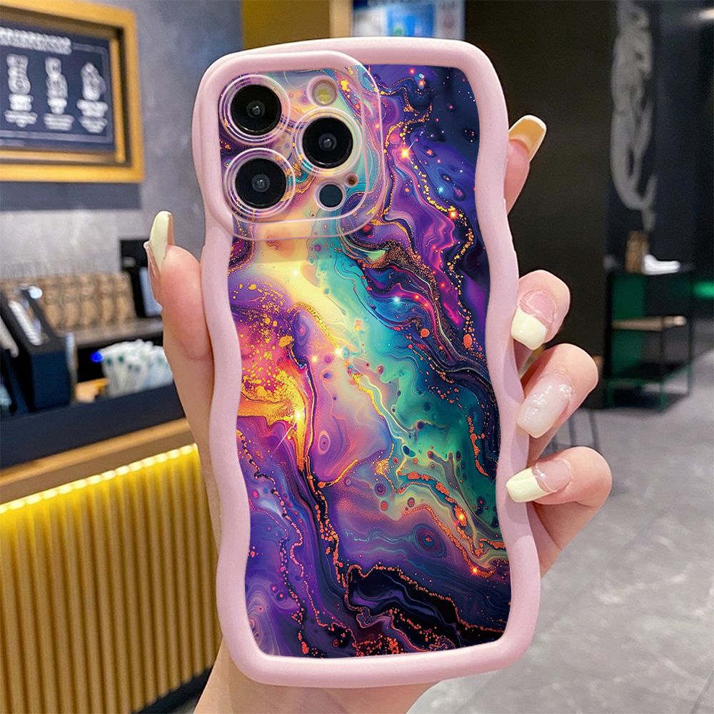For iPhone 16 Pro Max 15 14 Plus 13 12 11 Pro Max Luxury Marble Wave Frame Phone Case Anti Drop Cover