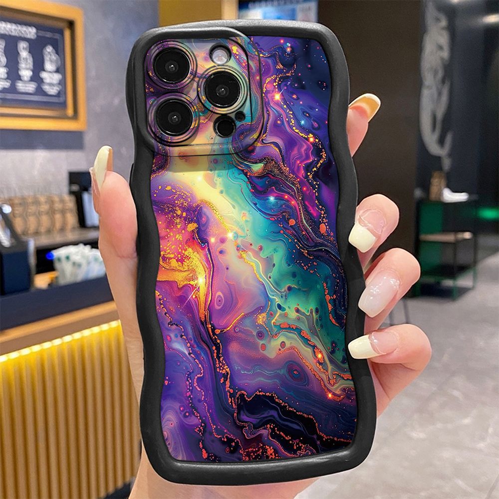 For iPhone 16 Pro Max 15 14 Plus 13 12 11 Pro Max Luxury Marble Wave Frame Phone Case Anti Drop Cover