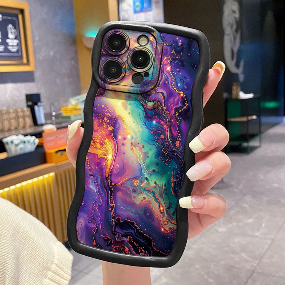 For iPhone 16 Pro Max 15 14 Plus 13 12 11 Pro Max Luxury Marble Wave Frame Phone Case Anti Drop Cover