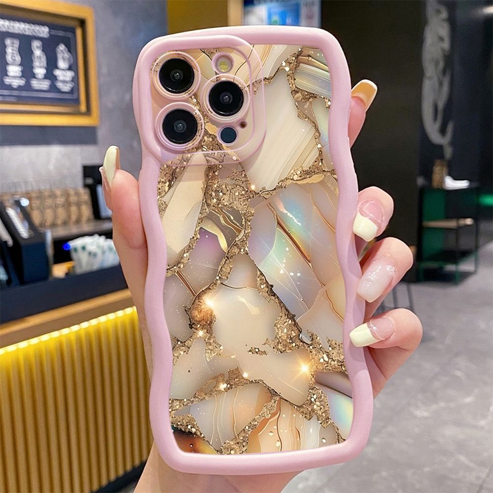 For iPhone 16 Pro Max 15 14 Plus 13 12 11 Pro Max Luxury Marble Wave Frame Phone Case Anti Drop Cover