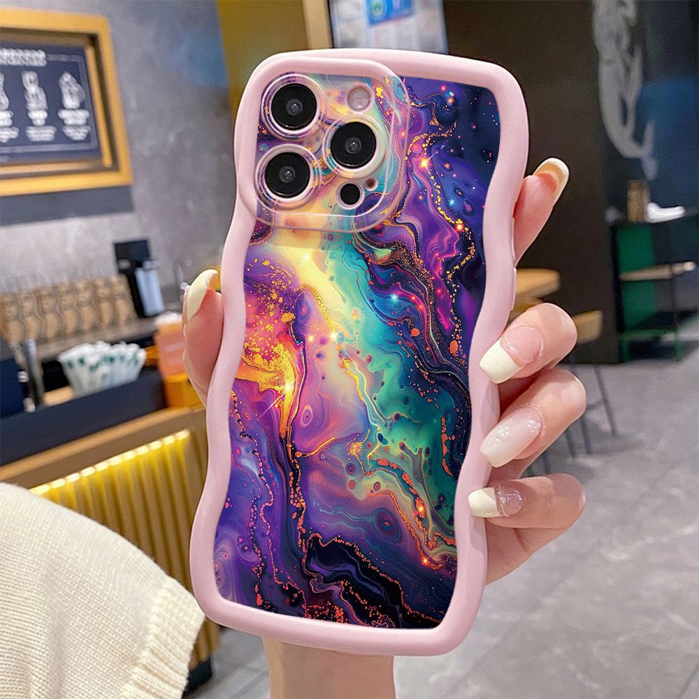 For iPhone 16 Pro Max 15 14 Plus 13 12 11 Pro Max Luxury Marble Wave Frame Phone Case Anti Drop Cover