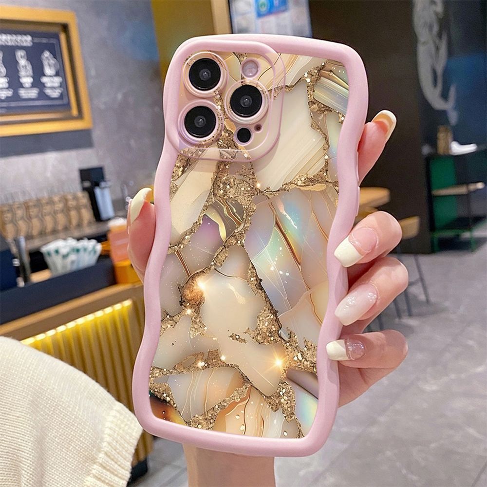 For iPhone 16 Pro Max 15 14 Plus 13 12 11 Pro Max Luxury Marble Wave Frame Phone Case Anti Drop Cover