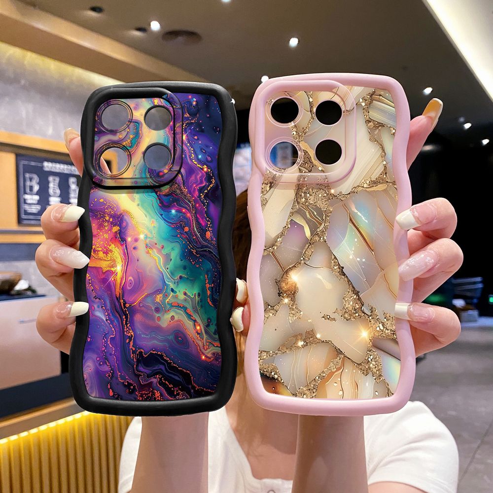 For Xiaomi Redmi Note 13 Pro 5G 12S 12 Turbo 11S 13C 12C Luxury Marble Wave Frame Phone Case Anti Drop Cover