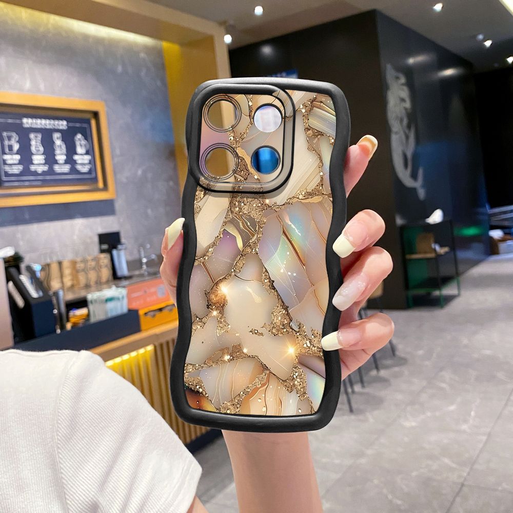 For Xiaomi Redmi Note 13 Pro 5G 12S 12 Turbo 11S 13C 12C Luxury Marble Wave Frame Phone Case Anti Drop Cover