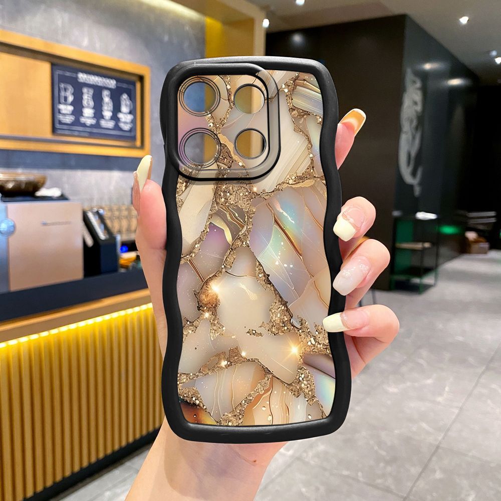 For Xiaomi Redmi Note 13 Pro 5G 12S 12 Turbo 11S 13C 12C Luxury Marble Wave Frame Phone Case Anti Drop Cover