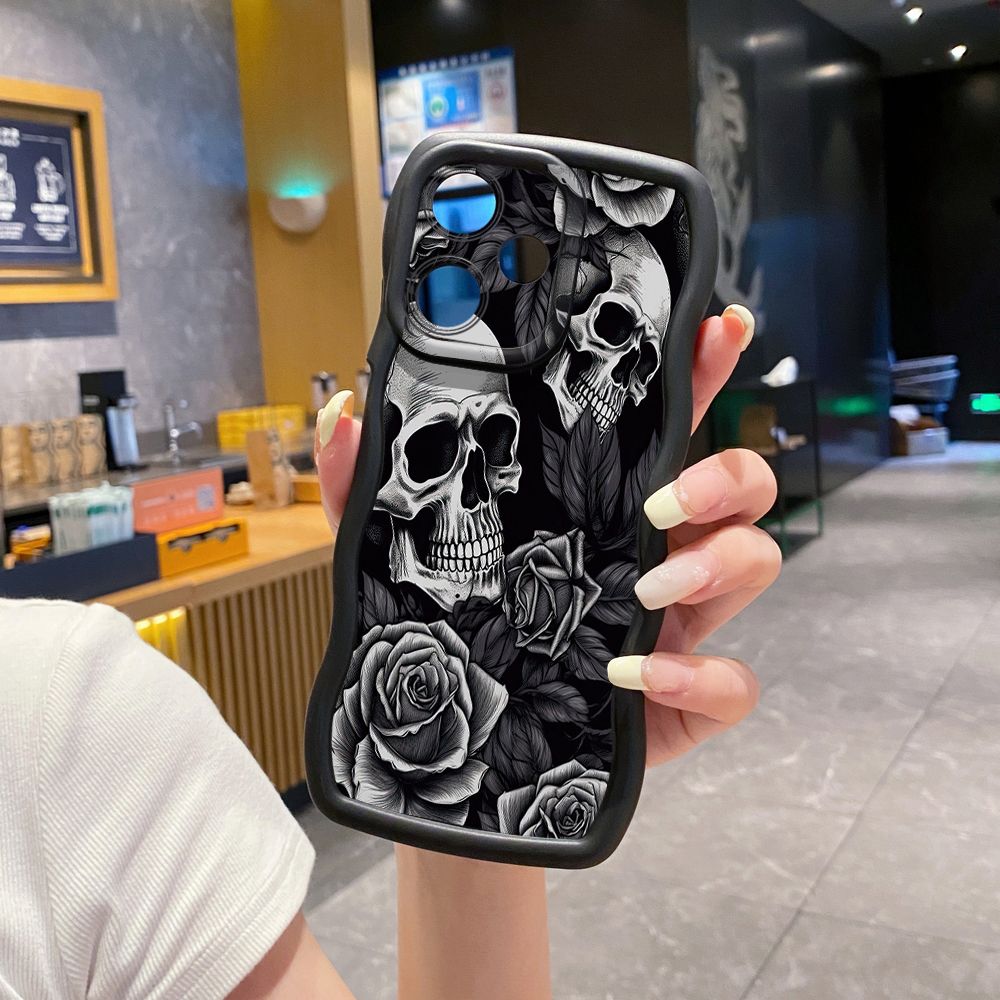For OPPO Realme C67 C53 C51 Note 50 C21Y C25Y C33 C30 C35 9i Rose Skull Wave Frame Phone Case Anti Drop Cover