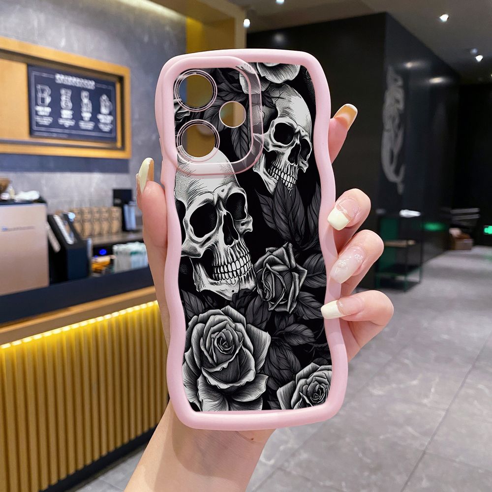 For OPPO Realme C67 C53 C51 Note 50 C21Y C25Y C33 C30 C35 9i Rose Skull Wave Frame Phone Case Anti Drop Cover