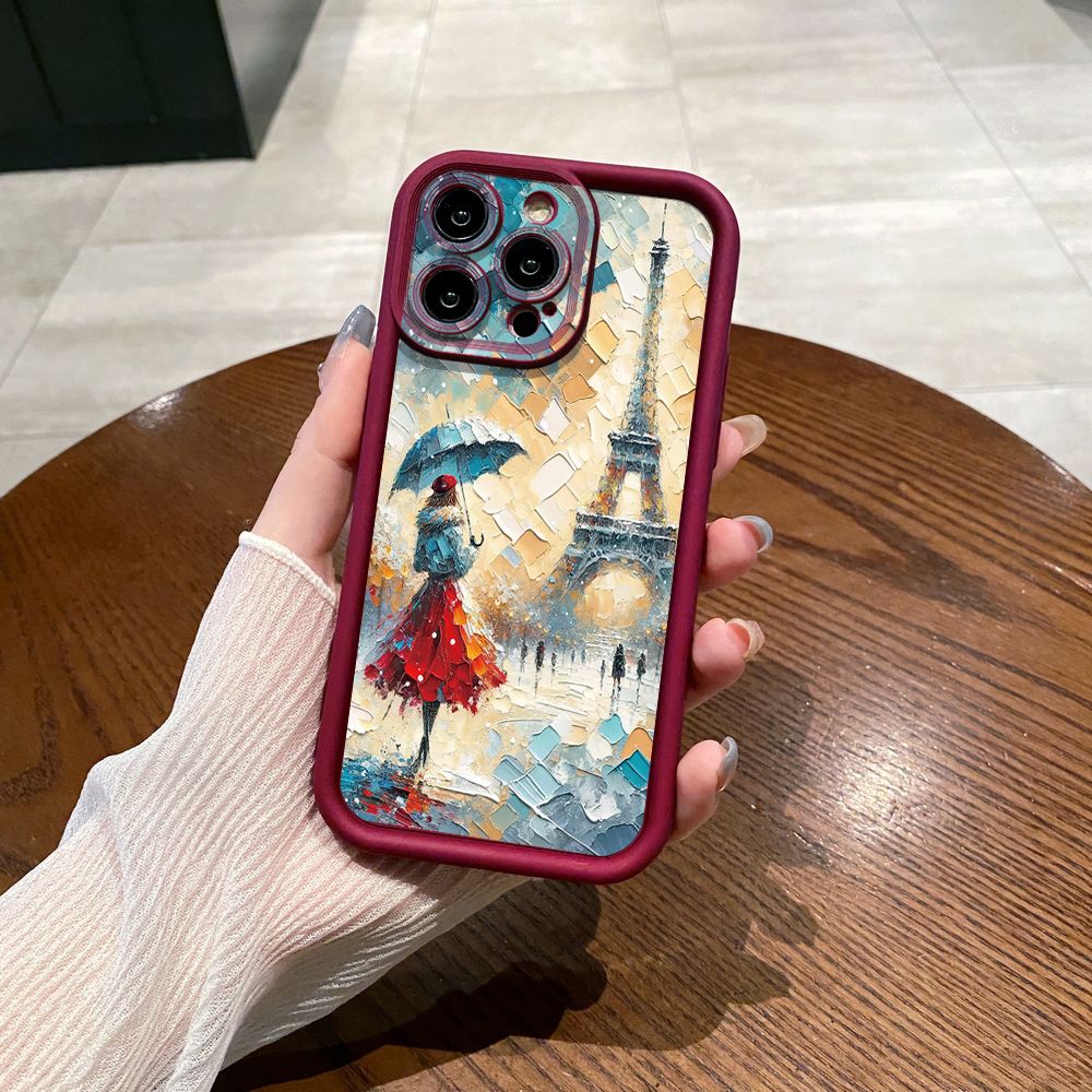 for iPhone 15 Pro Max 14 Plus 13 12 11 XR 8 7 SE 2022 XS Girl Eiffel Tower Full Protective Phone Case Anti Drop Cover