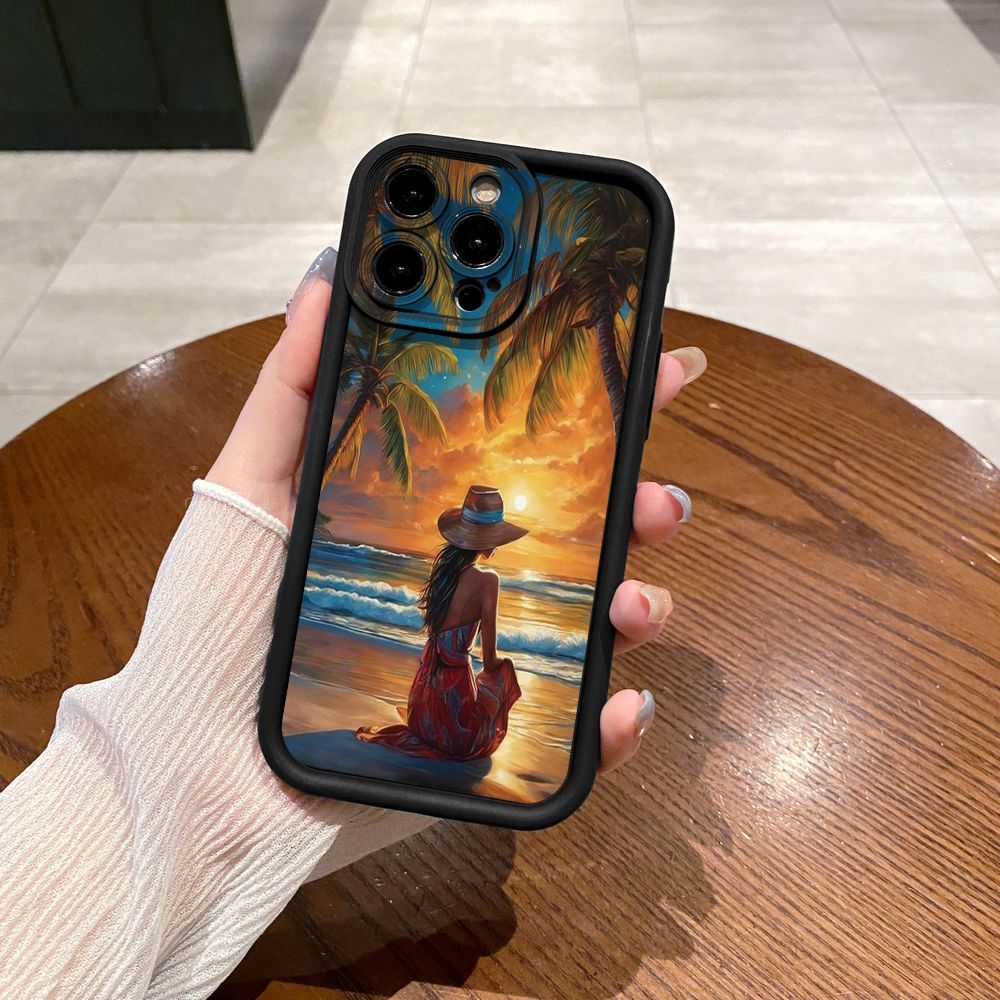 for iPhone 15 Pro Max 14 Plus 13 12 11 XR 8 7 SE 2022 XS Girl Eiffel Tower Full Protective Phone Case Anti Drop Cover