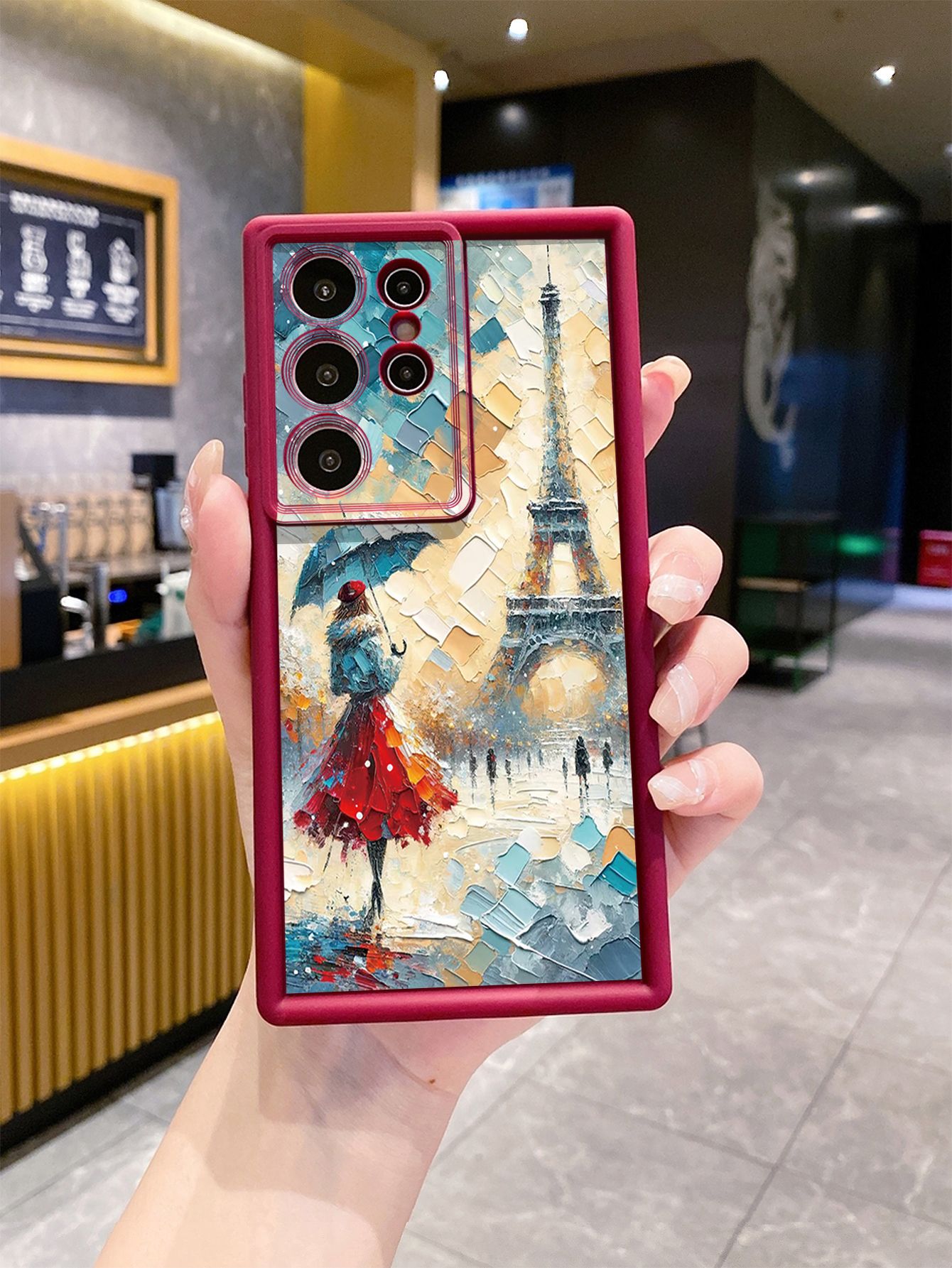 for Samsung Galaxy S24 S23 Ultra S22 Plus S21 FE S20 Girl Eiffel Tower Full Protective Phone Case Anti Drop Cover