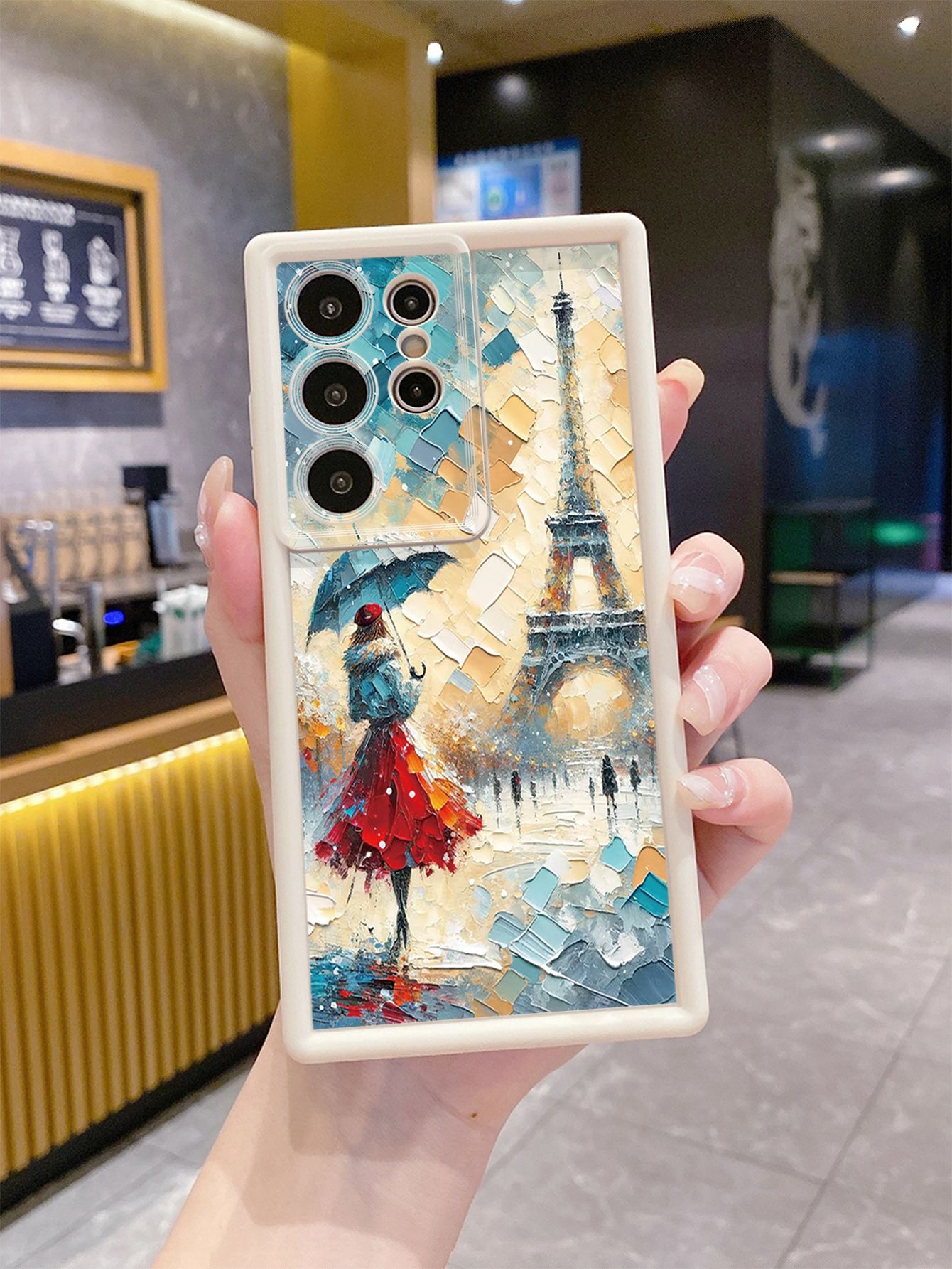 for Samsung Galaxy S24 S23 Ultra S22 Plus S21 FE S20 Girl Eiffel Tower Full Protective Phone Case Anti Drop Cover