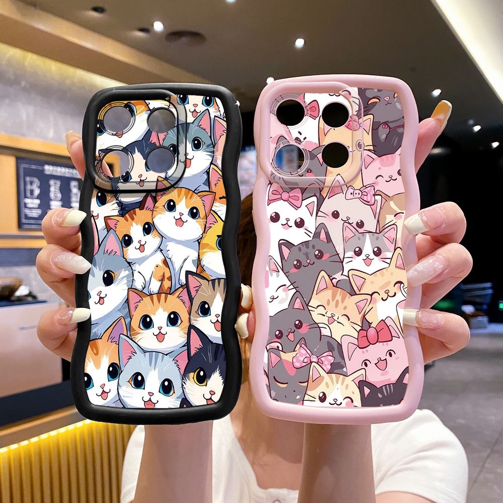 For ITEl A04 A60 A70 P40 S23 Plus Many Cats Wave Frame Phone Case Anti Drop Cover
