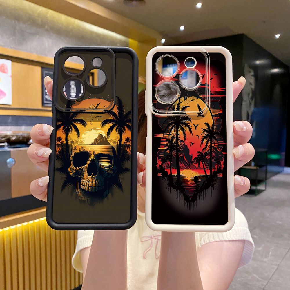 for Infinix Hot 40i 40 Pro 30 Play Note 30 Smart 8 Coconut Tree Skull Full Protective Phone Case Anti Drop Cover
