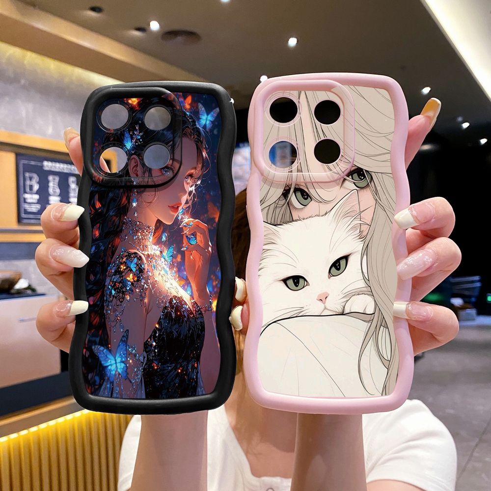 For ITEl A04 A60 A70 P40 S23 Plus Butterfly Girl Cat Wave Frame Phone Case Anti Drop Cover