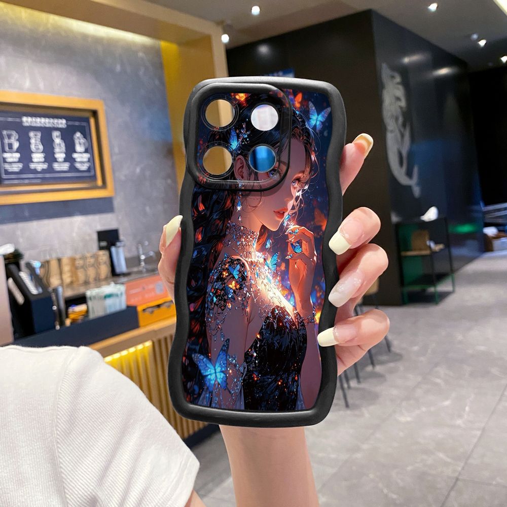 For ITEl A04 A60 A70 P40 S23 Plus Butterfly Girl Cat Wave Frame Phone Case Anti Drop Cover