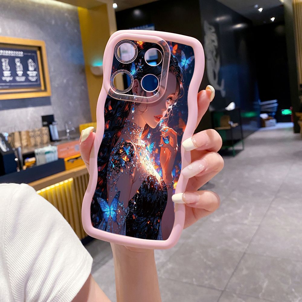 For ITEl A04 A60 A70 P40 S23 Plus Butterfly Girl Cat Wave Frame Phone Case Anti Drop Cover