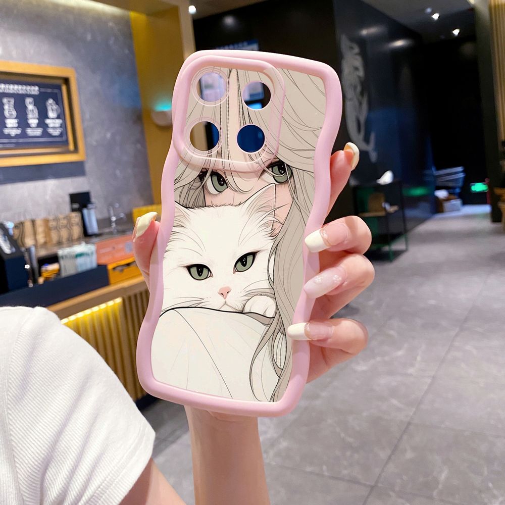 For ITEl A04 A60 A70 P40 S23 Plus Butterfly Girl Cat Wave Frame Phone Case Anti Drop Cover