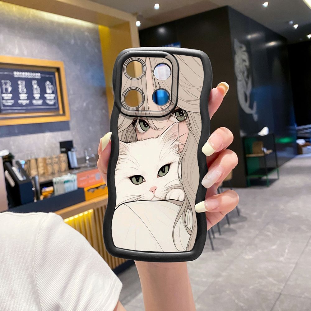 For ITEl A04 A60 A70 P40 S23 Plus Butterfly Girl Cat Wave Frame Phone Case Anti Drop Cover