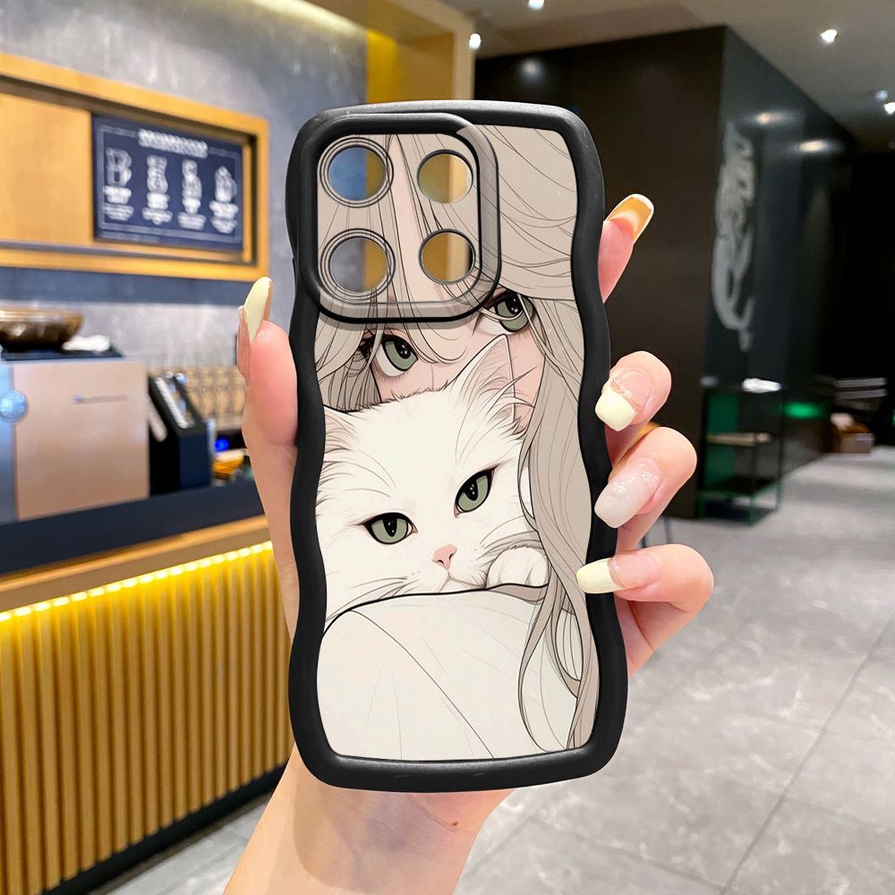 For ITEl A04 A60 A70 P40 S23 Plus Butterfly Girl Cat Wave Frame Phone Case Anti Drop Cover