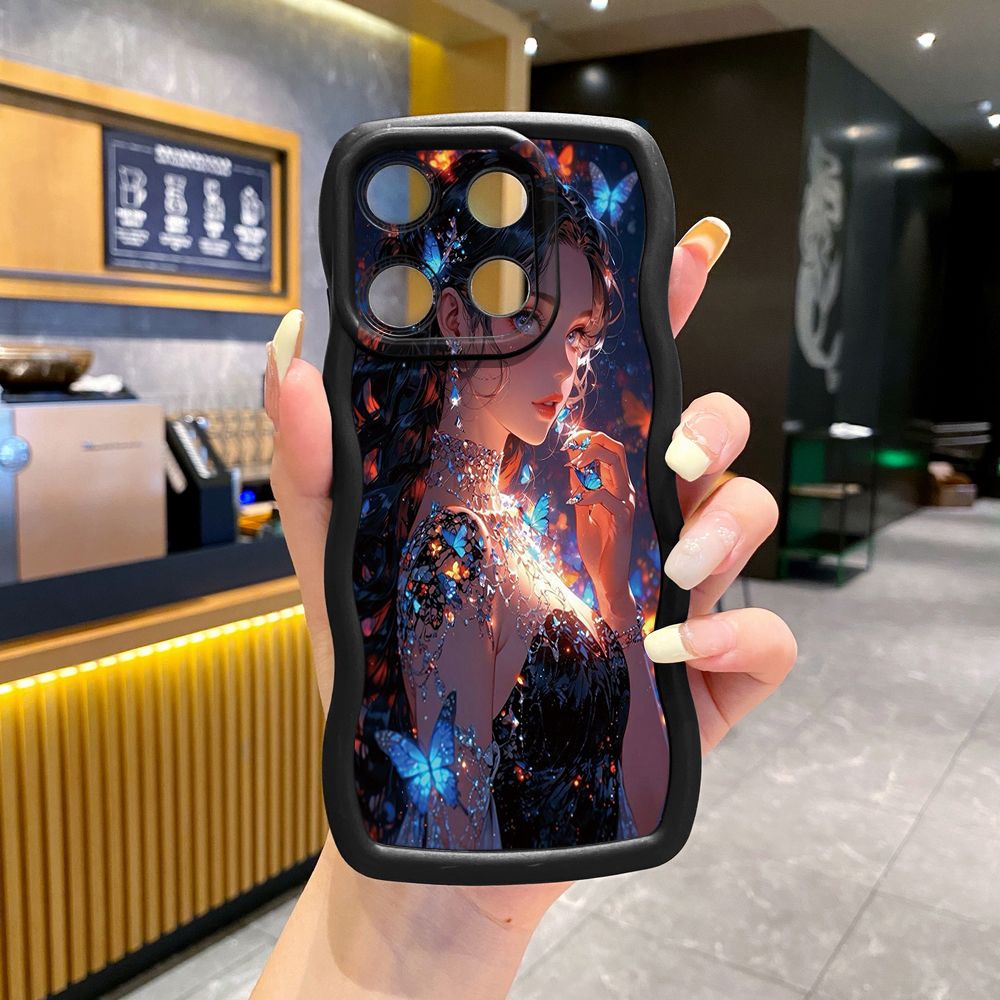 For ITEl A04 A60 A70 P40 S23 Plus Butterfly Girl Cat Wave Frame Phone Case Anti Drop Cover
