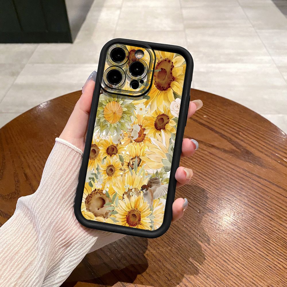 for iPhone 15 Pro Max 14 Plus 13 12 11 XR 8 7 SE 2022 XS Sunflower Beauty Full Protective Phone Case Anti Drop Cover