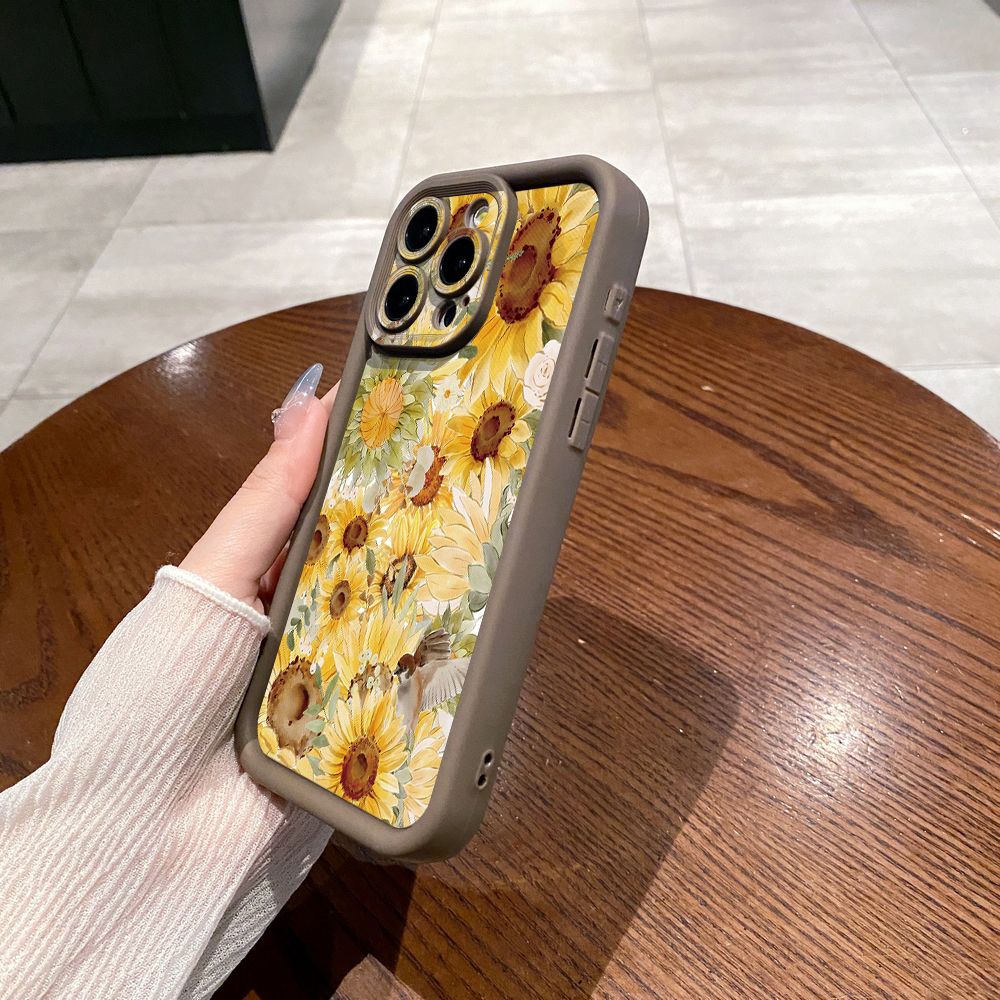 for iPhone 15 Pro Max 14 Plus 13 12 11 XR 8 7 SE 2022 XS Sunflower Beauty Full Protective Phone Case Anti Drop Cover