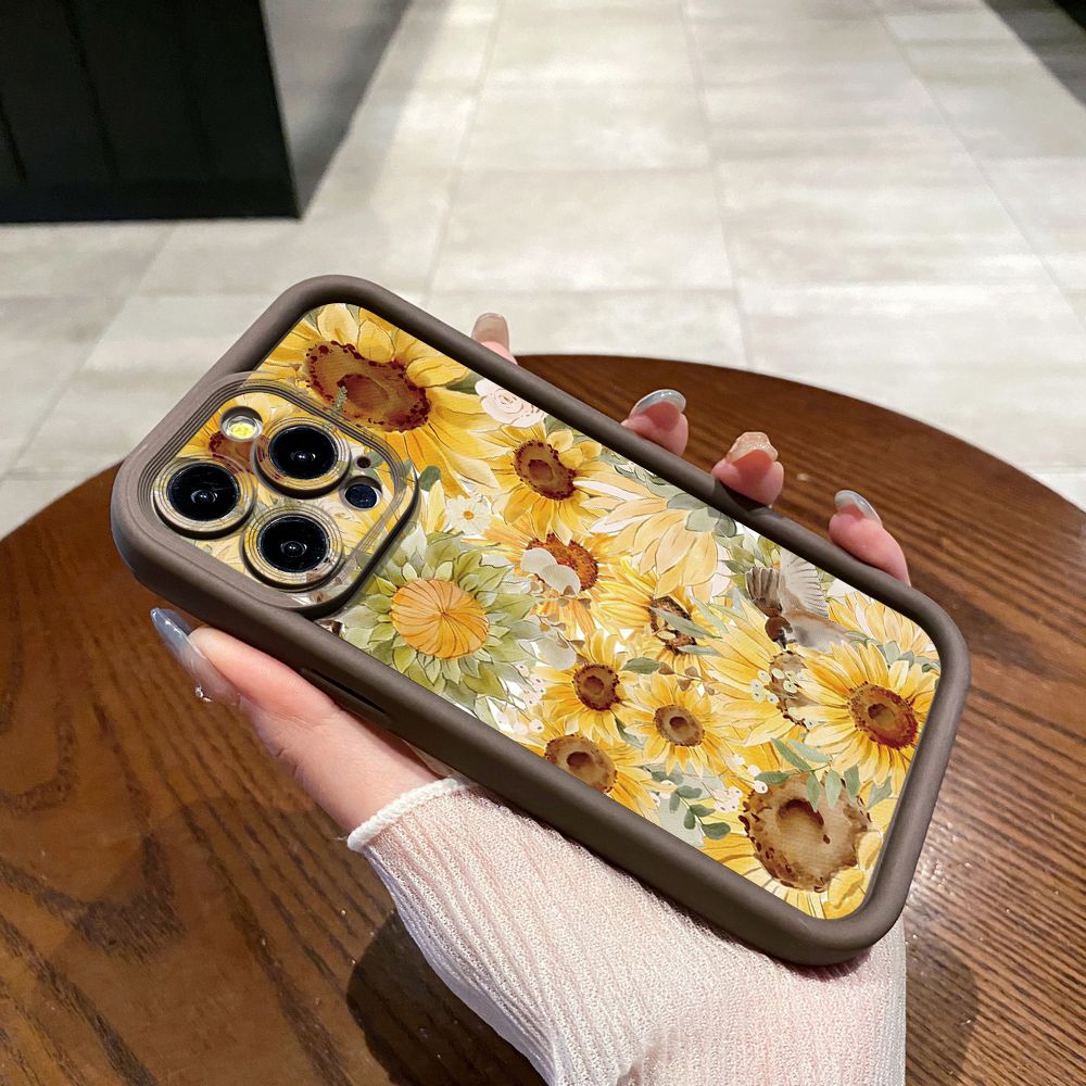 for iPhone 15 Pro Max 14 Plus 13 12 11 XR 8 7 SE 2022 XS Sunflower Beauty Full Protective Phone Case Anti Drop Cover