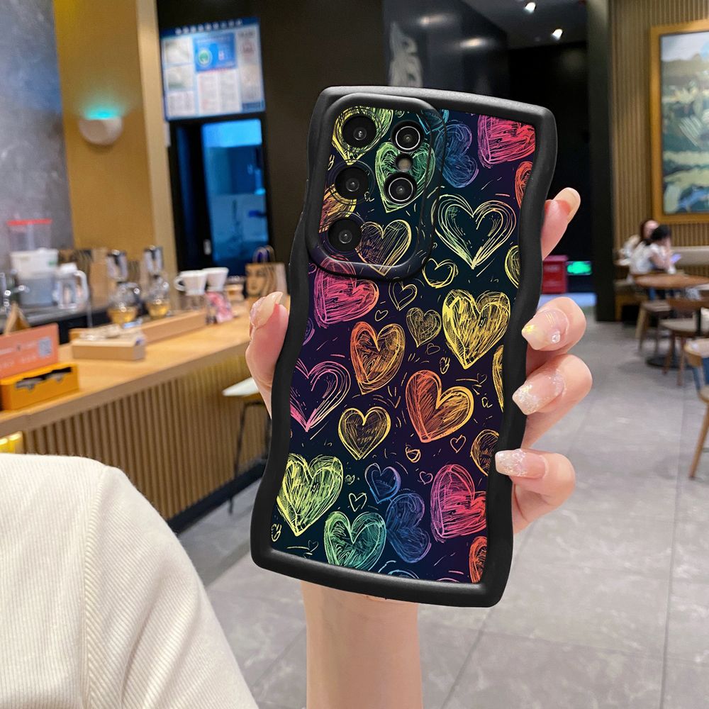 For Samsung Galaxy S24 S23 Ultra S22 Plus S21 FE S20 Heart Girl Wave Frame Phone Case Anti Drop Cover