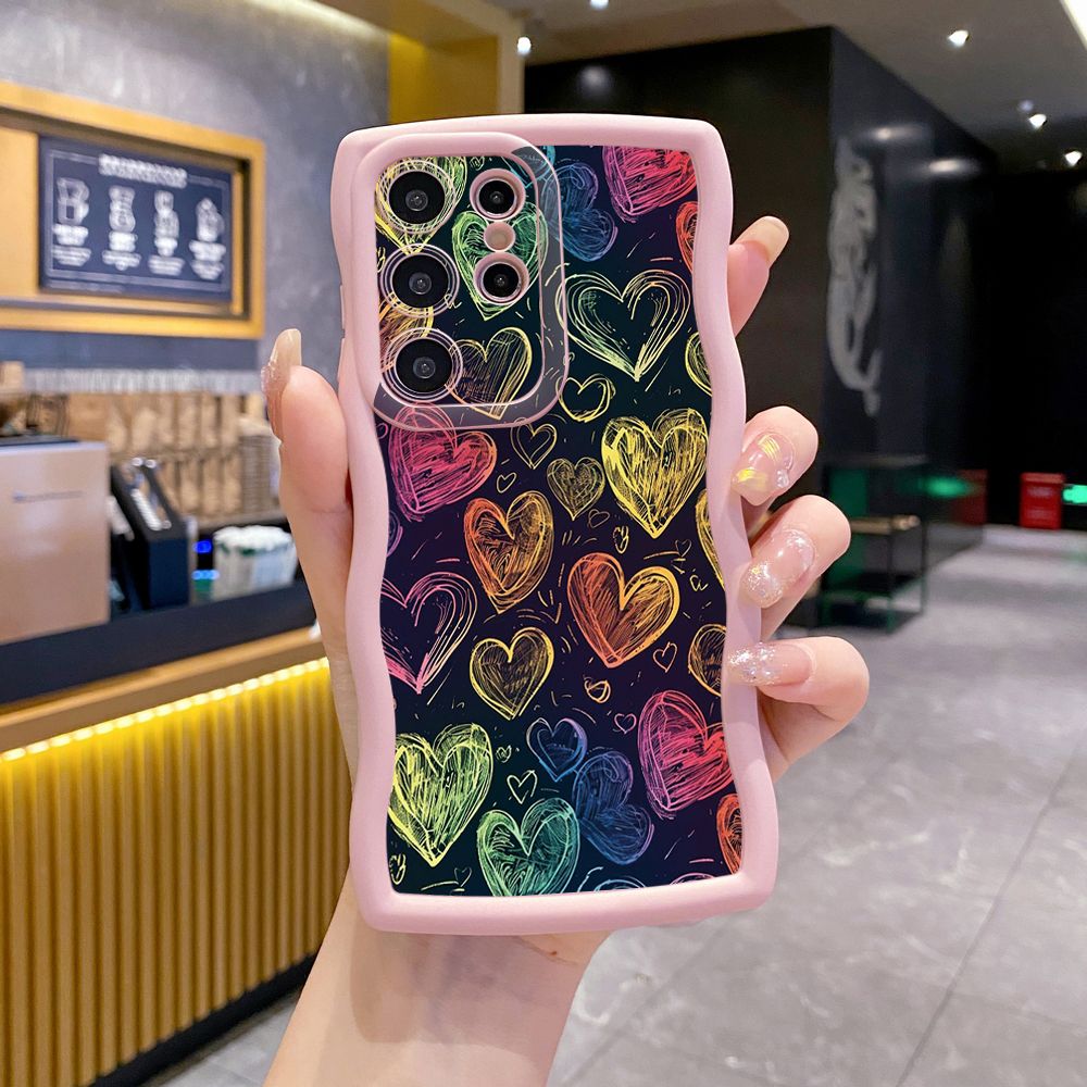 For Samsung Galaxy S24 S23 Ultra S22 Plus S21 FE S20 Heart Girl Wave Frame Phone Case Anti Drop Cover