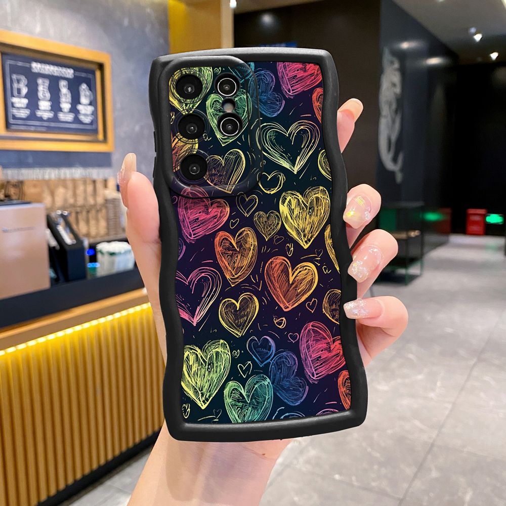 For Samsung Galaxy S24 S23 Ultra S22 Plus S21 FE S20 Heart Girl Wave Frame Phone Case Anti Drop Cover