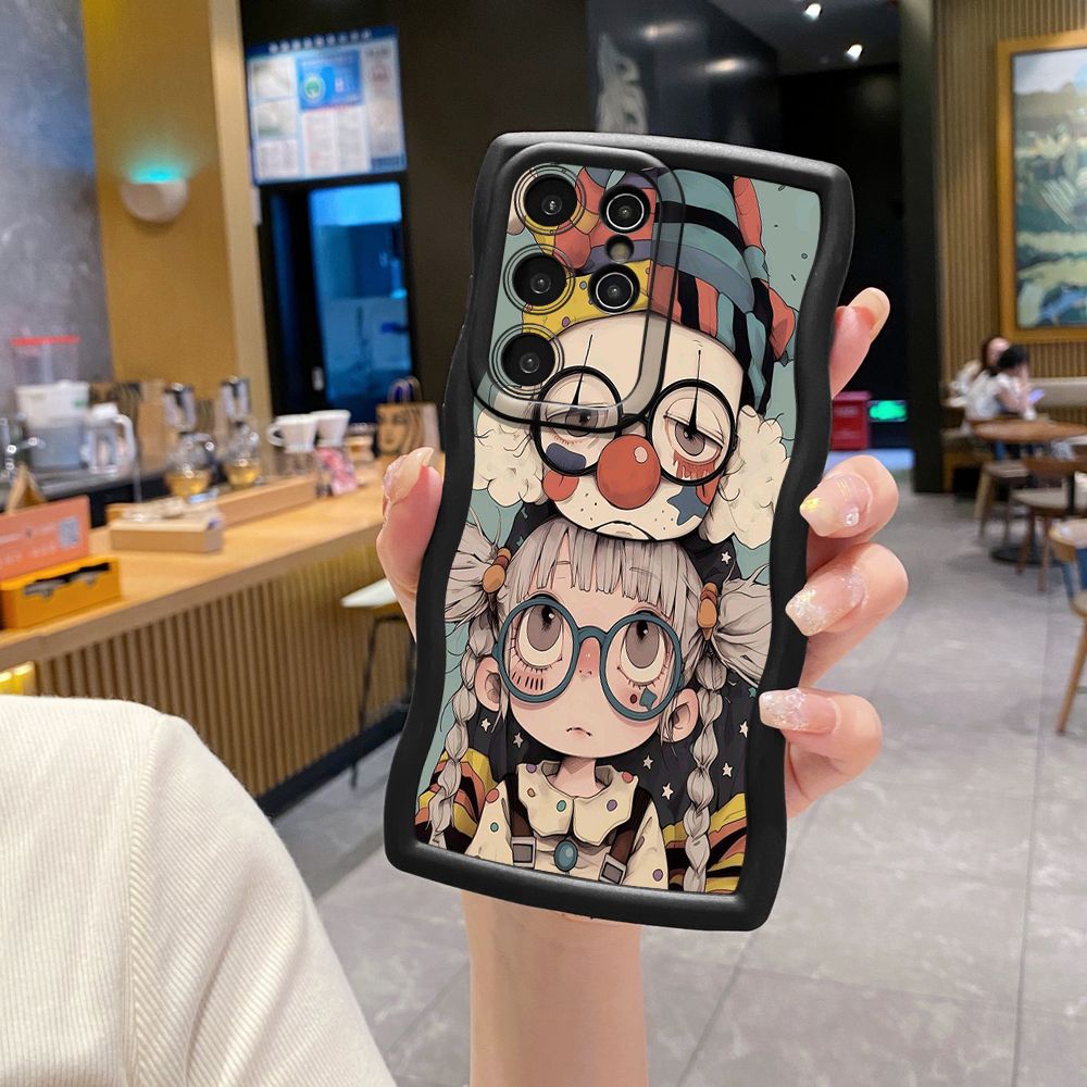 For Samsung Galaxy S24 S23 Ultra S22 Plus S21 FE S20 Cute Evil Clown Wave Frame Phone Case Anti Drop Cover