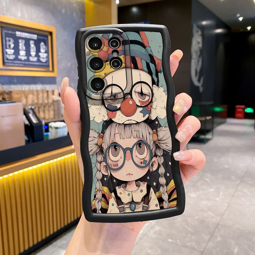 For Samsung Galaxy S24 S23 Ultra S22 Plus S21 FE S20 Cute Evil Clown Wave Frame Phone Case Anti Drop Cover